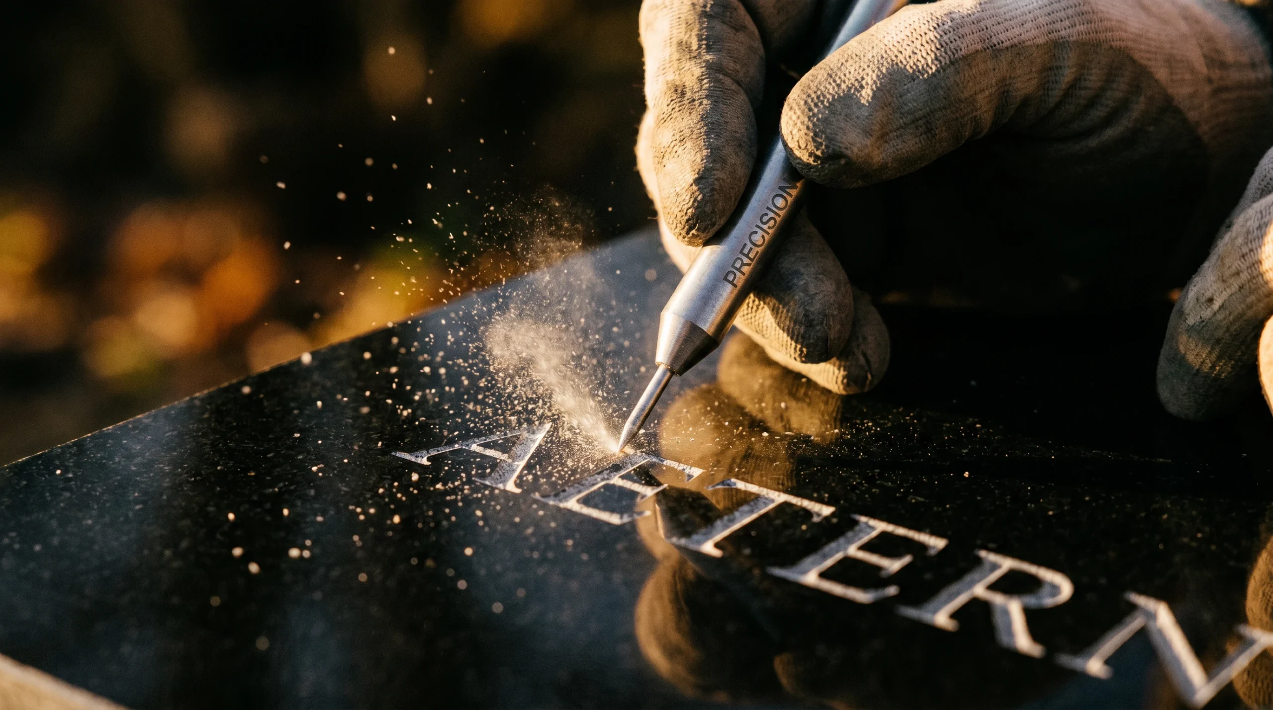 Craftsman completing memorial engraving work