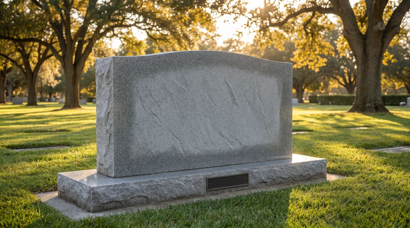 Completed upright granite memorial placement in a peaceful cemetery