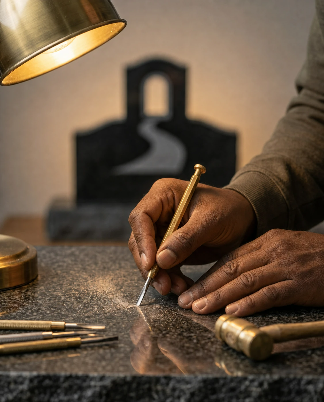 Expert engraving on polished granite