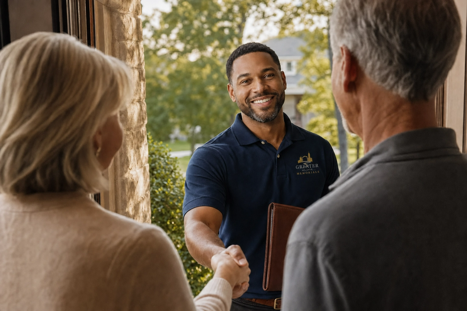 Consultant greeting family