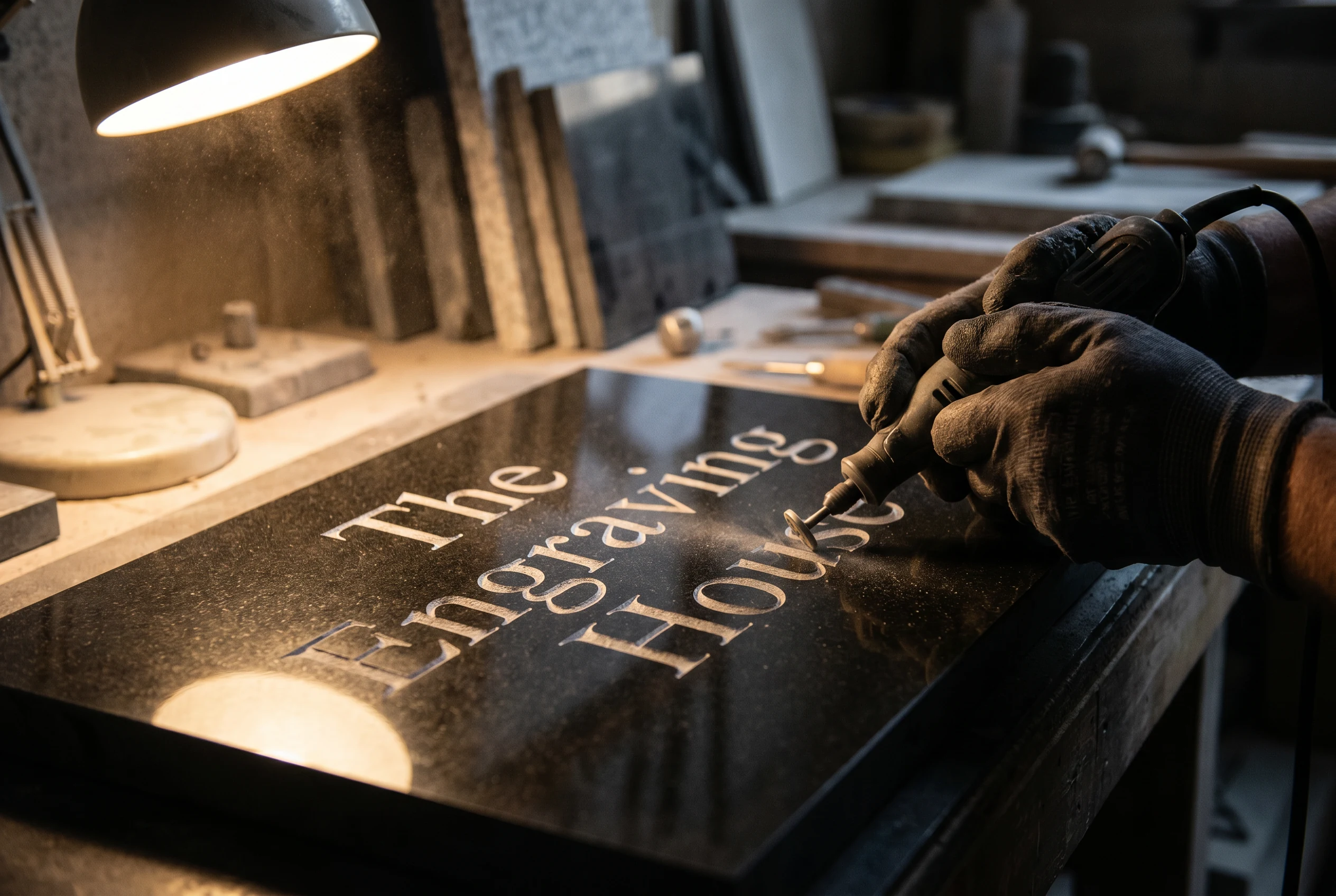 The Engraving House craftsman engraving stone