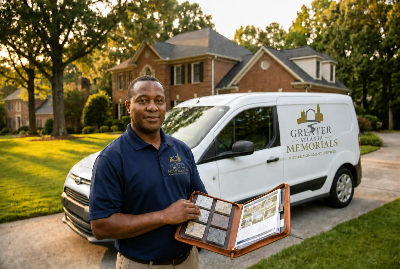 Greater Atlanta Memorials mobile concierge consultant with branded van
