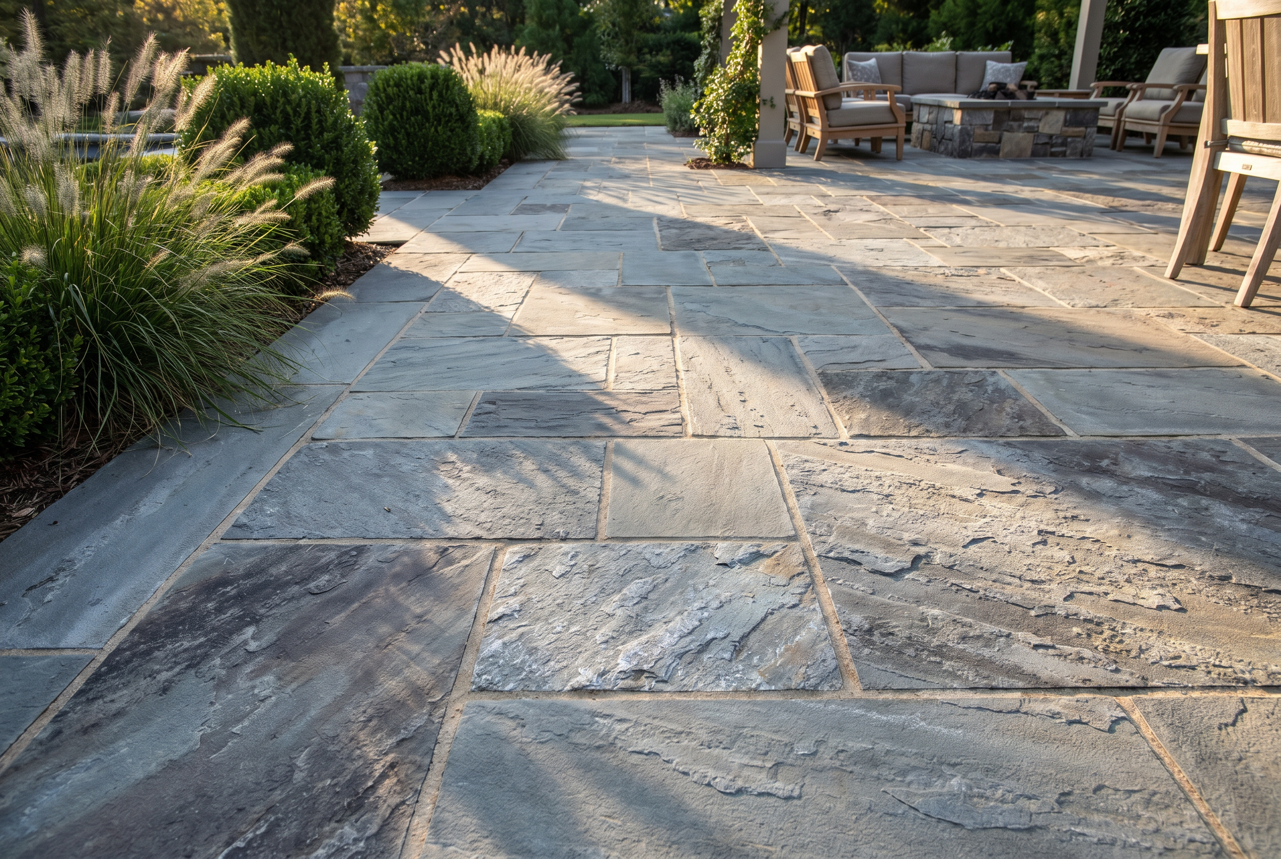 Natural stone patio and walkway