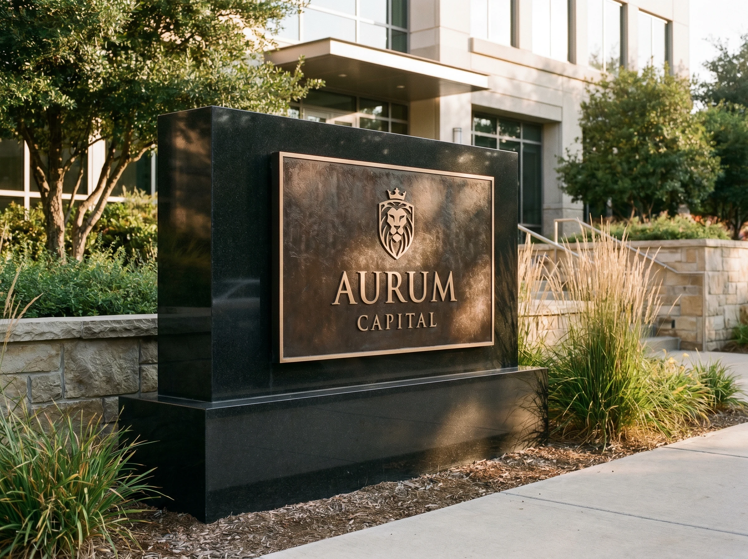Custom bronze and granite commercial sign